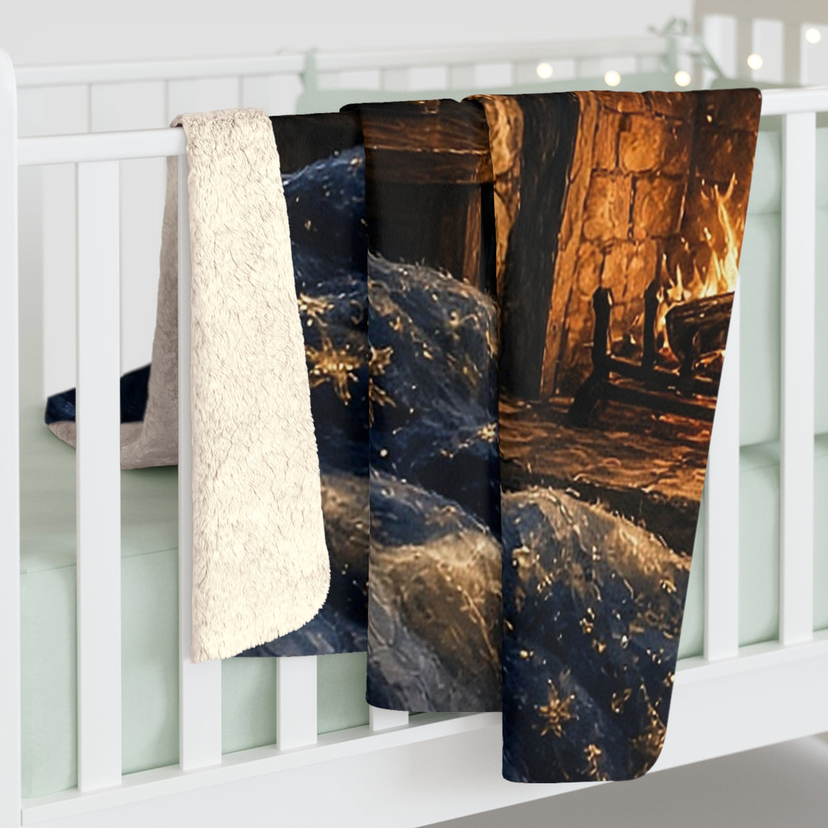 New Year Fireplace Sherpa Throw