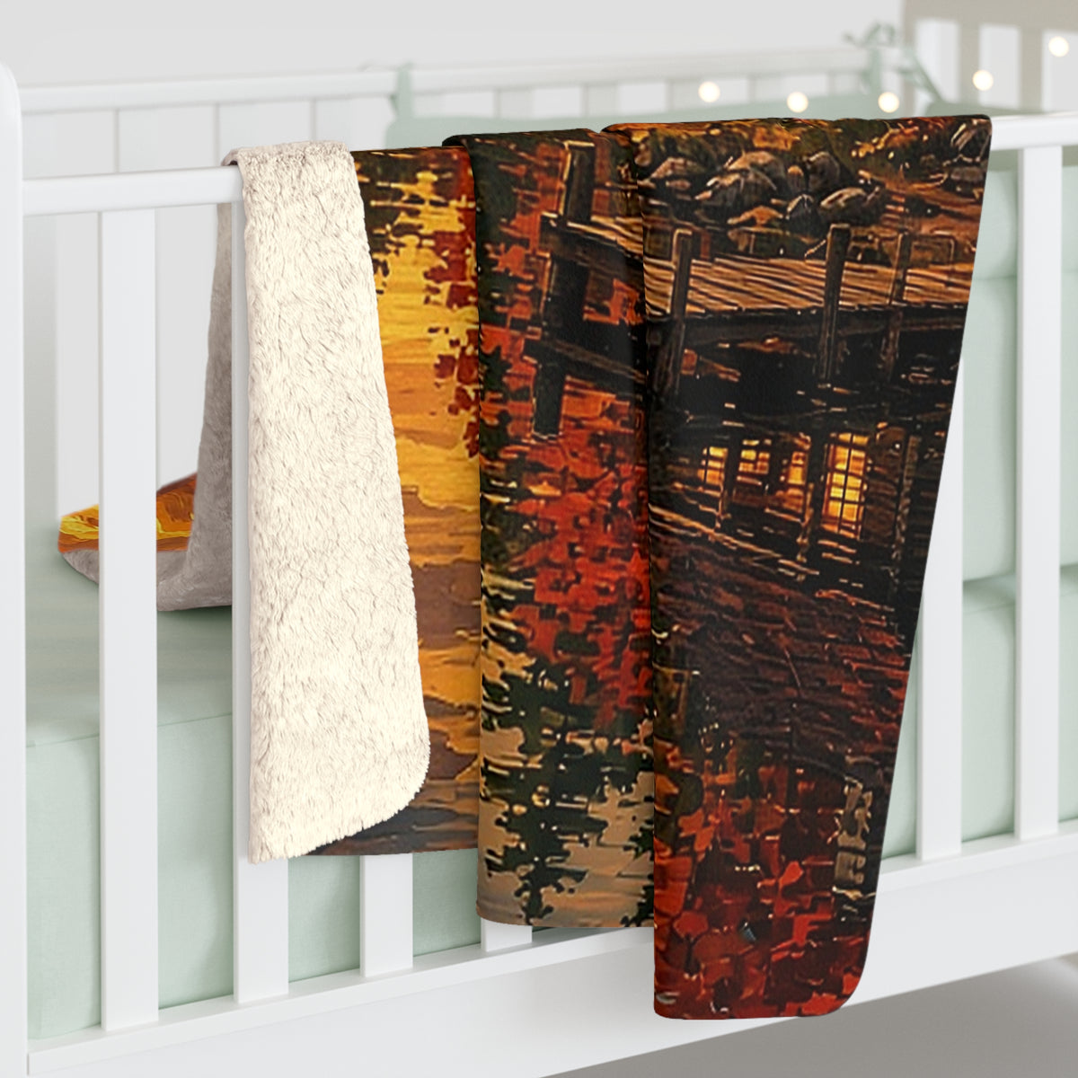Autumn Lake Cabin Sherpa Throw