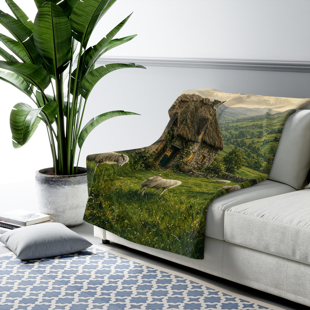 Emerald Countryside Cottage Sherpa Throw
