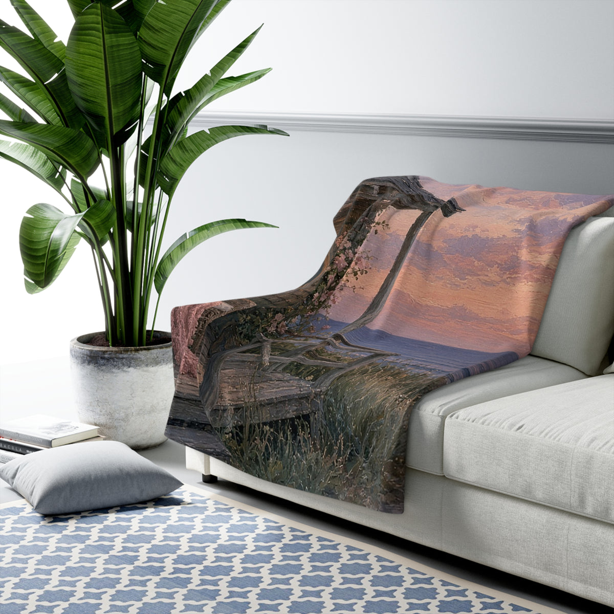 Beach Cottage Dusk Sherpa Throw