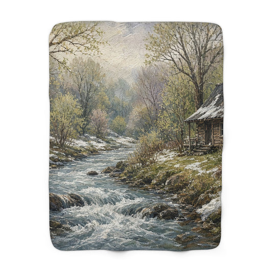 Spring Thaw Creek Cabin Sherpa Throw