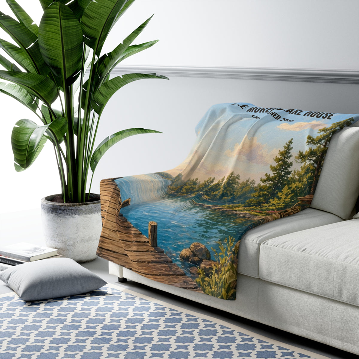 Personalized Lake House Sherpa Throw