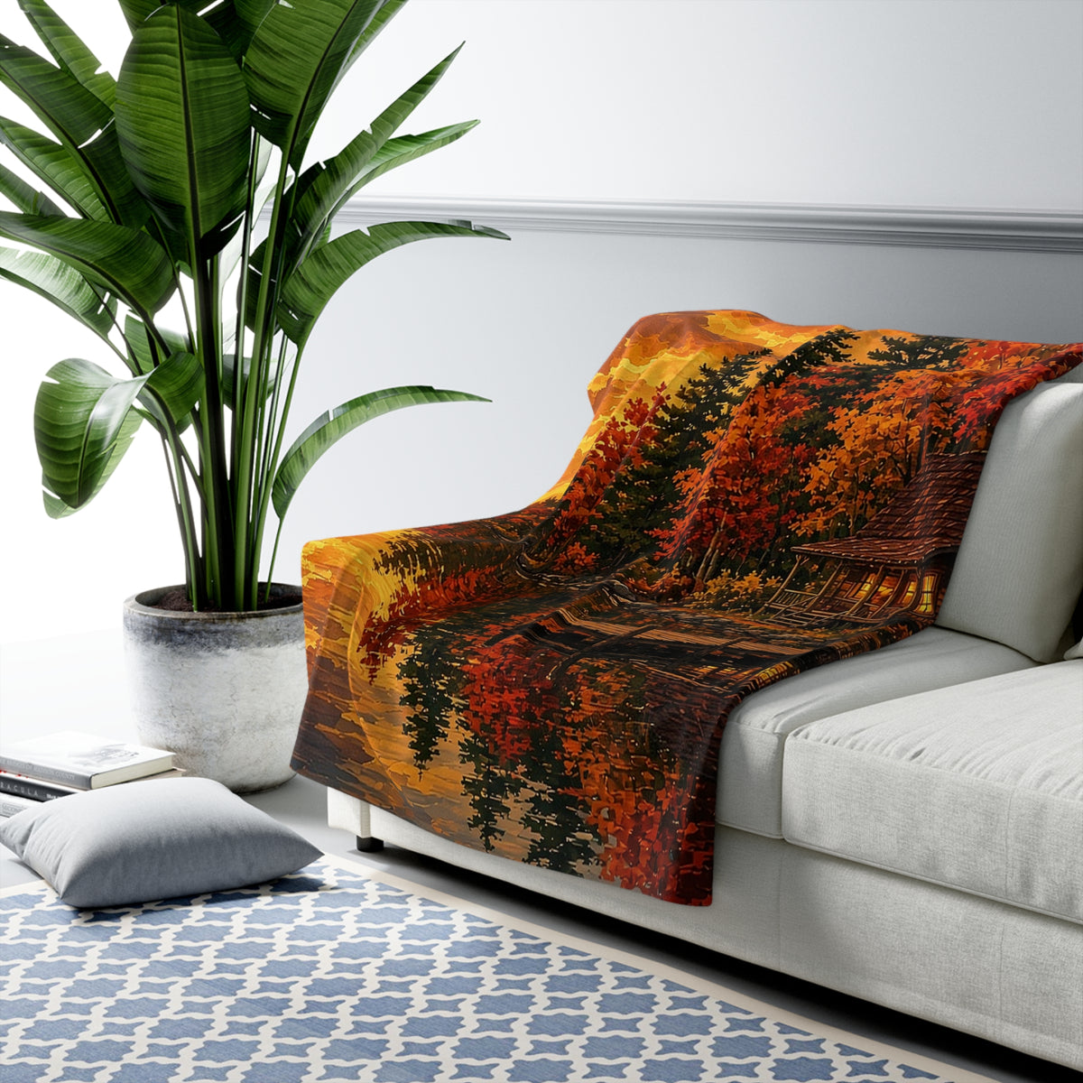 Autumn Lake Cabin Sherpa Throw
