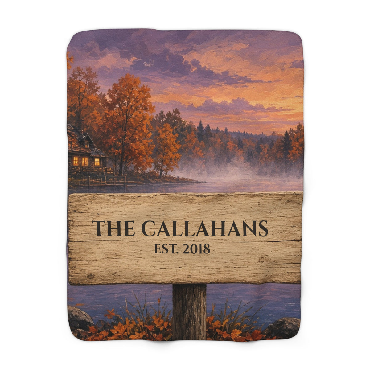 Personalized Family Cabin Sign Sherpa Throw