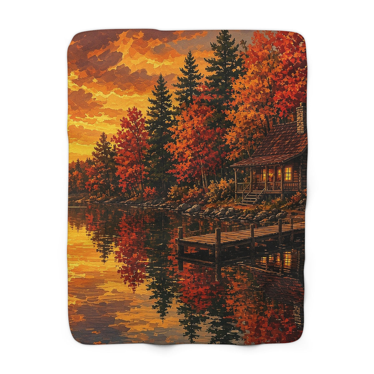 Autumn Lake Cabin Sherpa Throw