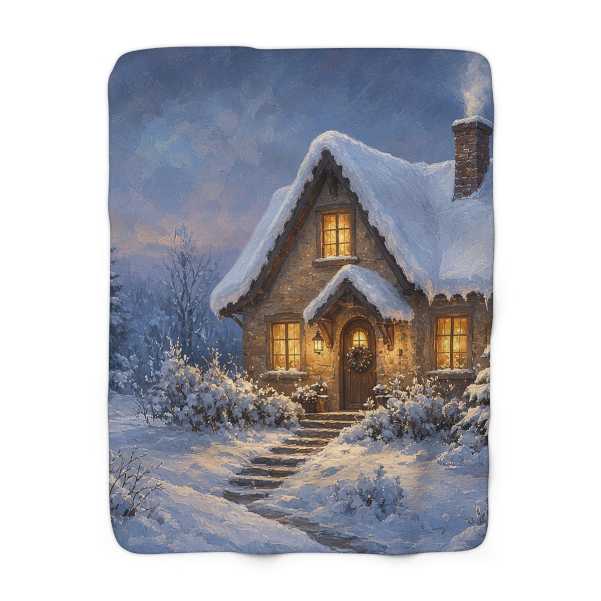 Lit Cottage in Snow Sherpa Throw