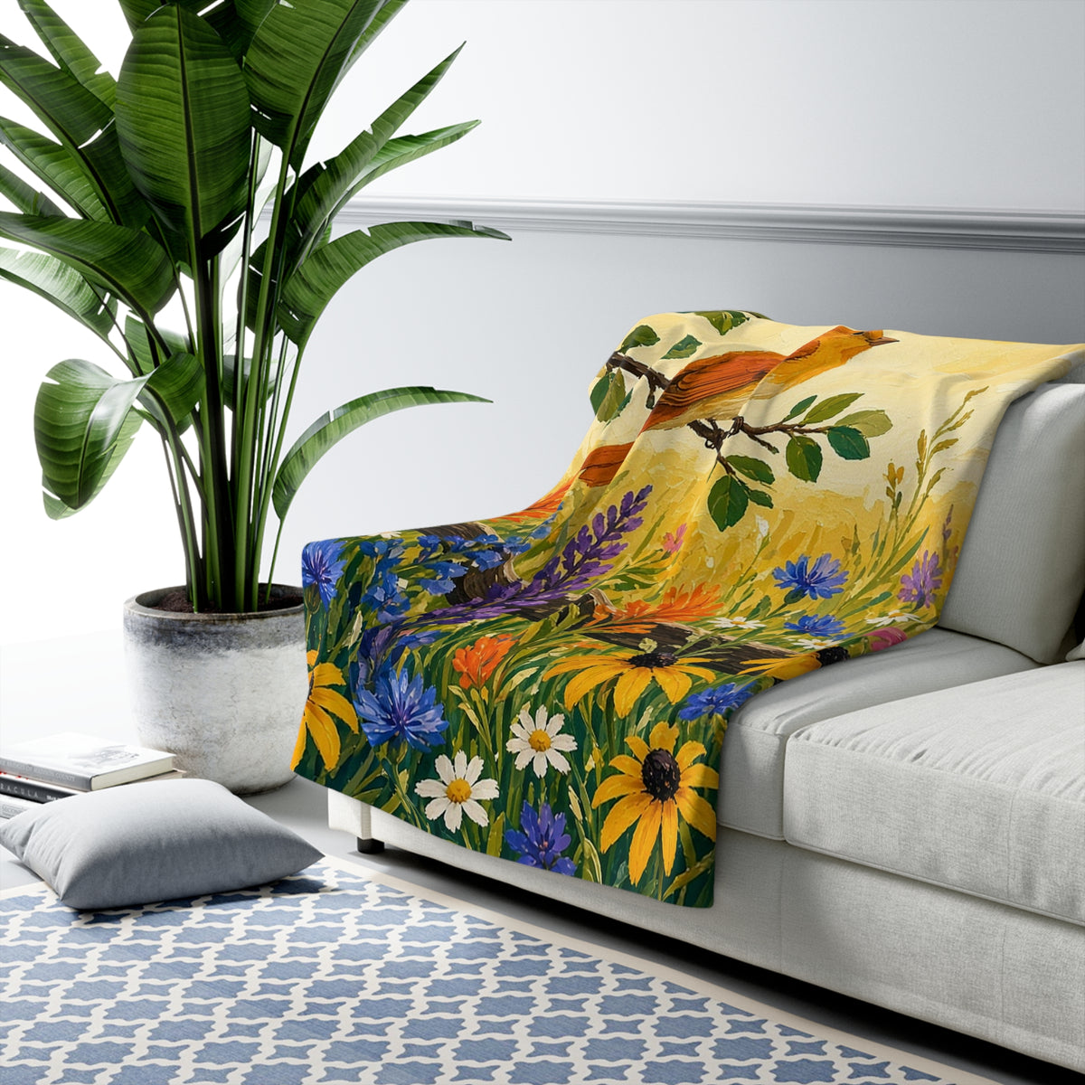 Songbirds and Wildflowers Sherpa Throw