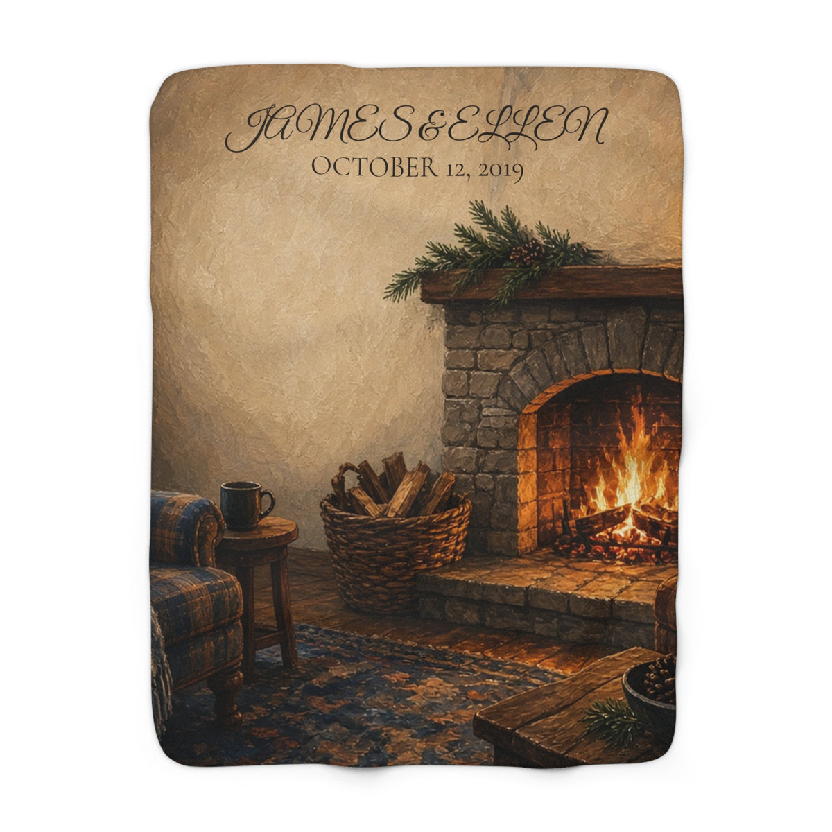 Personalized Couple Names Fireplace Sherpa Throw