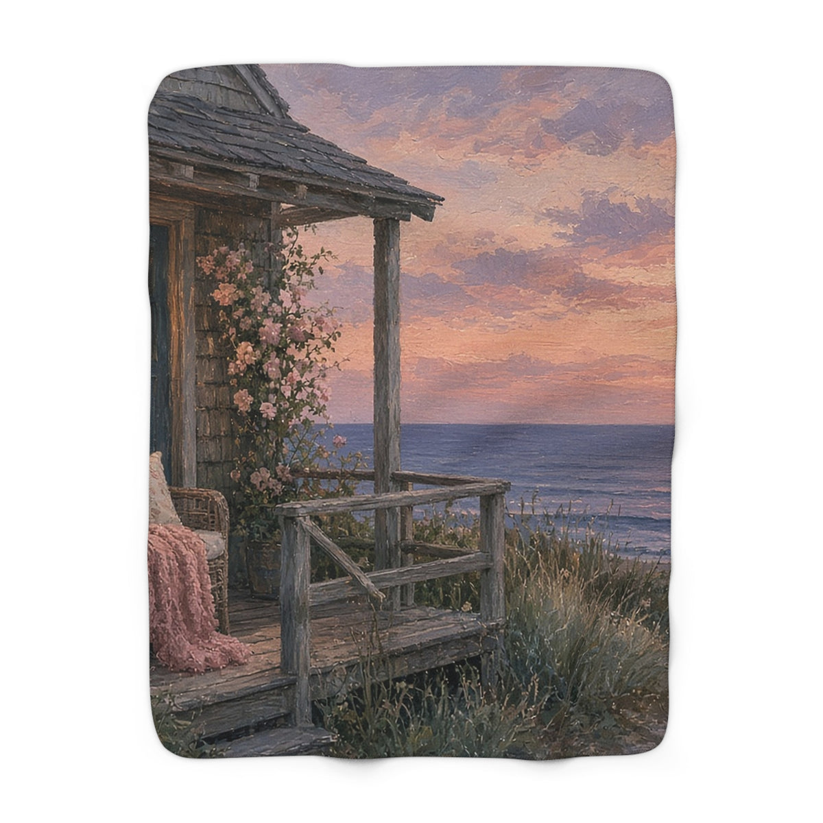Beach Cottage Dusk Sherpa Throw
