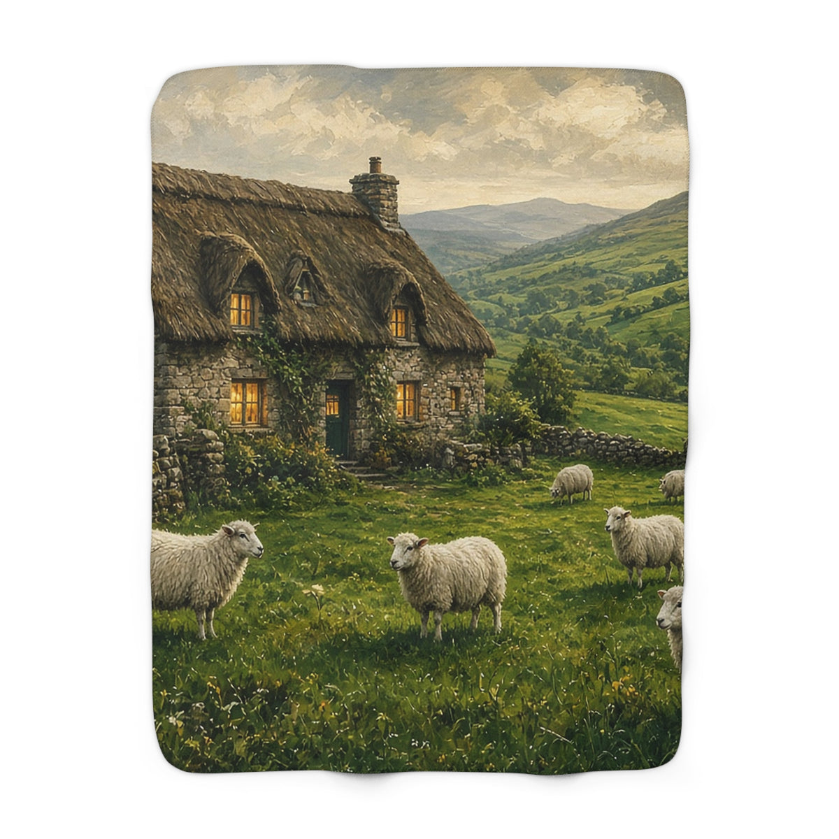 Emerald Countryside Cottage Sherpa Throw