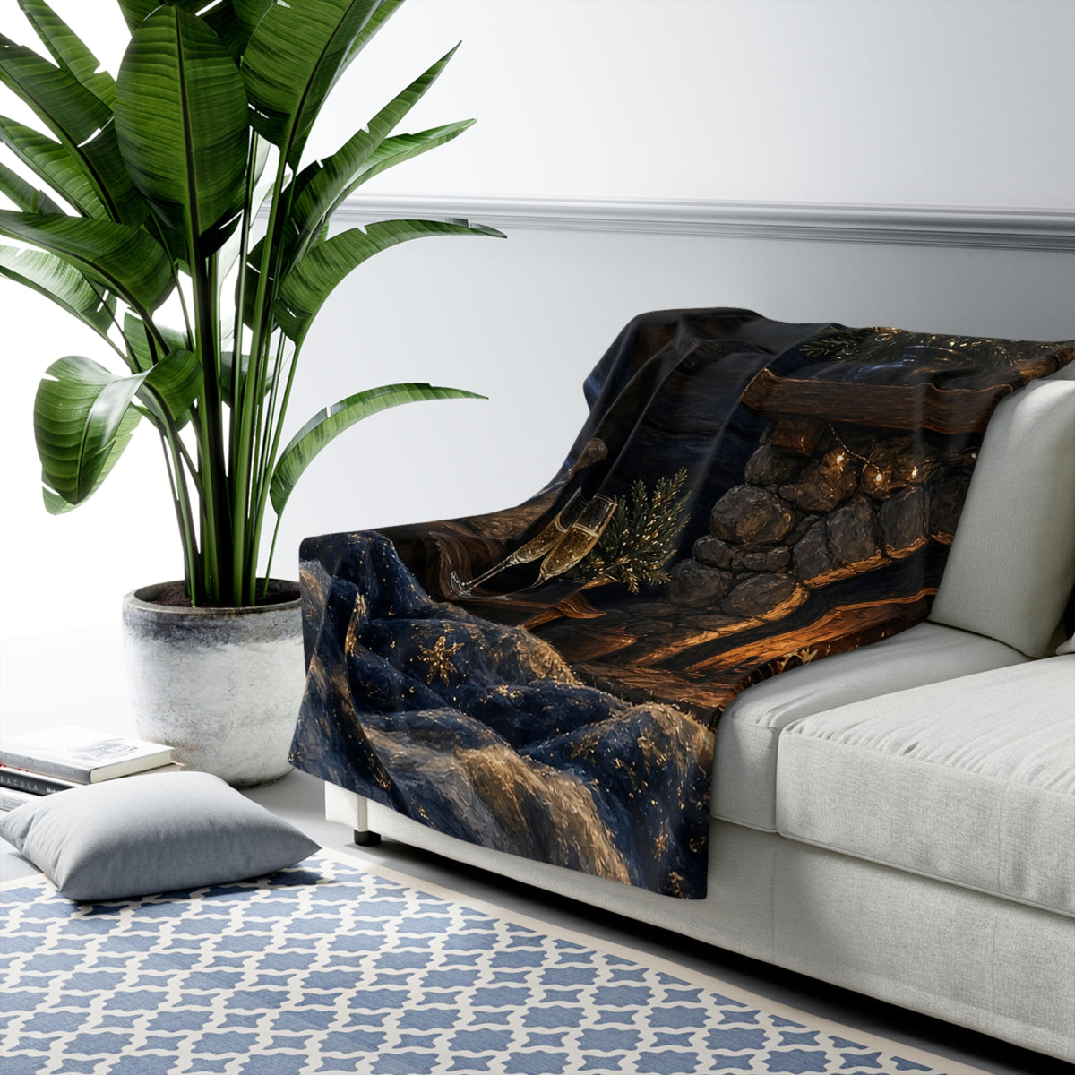 New Year Fireplace Sherpa Throw