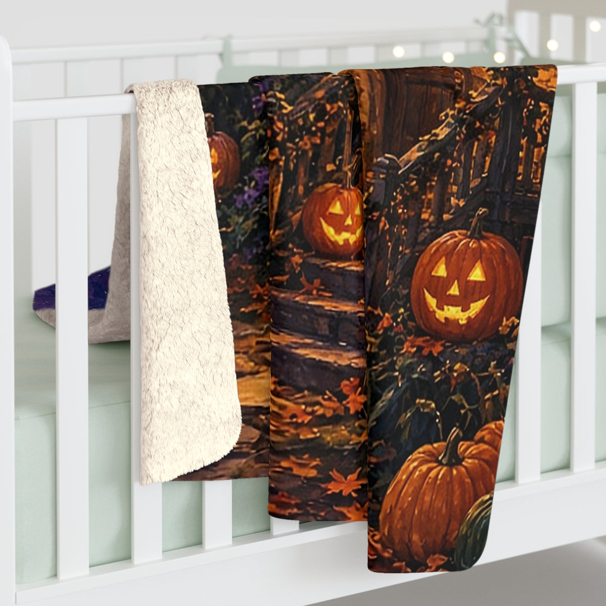 Lit Halloween Cottage Sherpa Throw