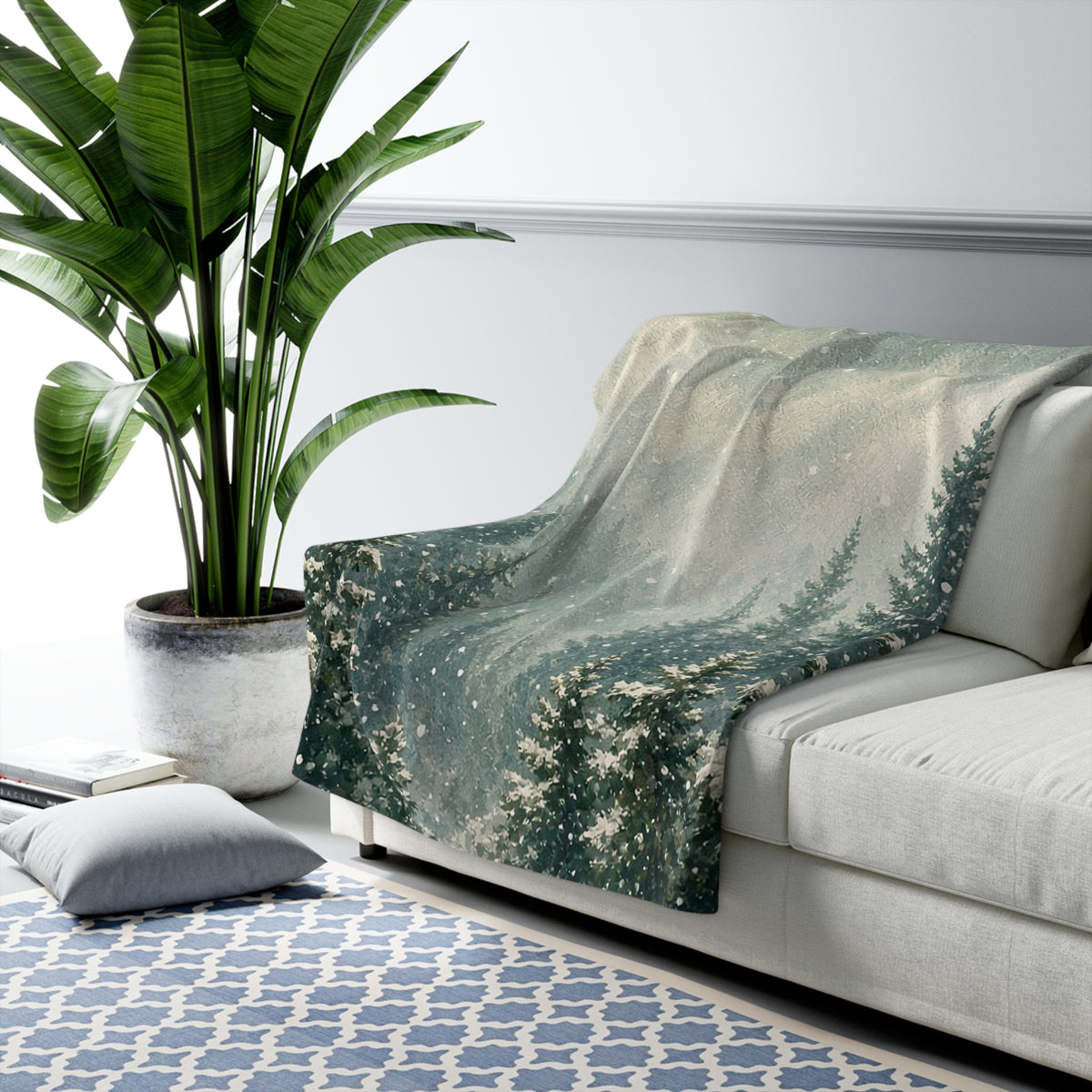 Snowfall Pines Sherpa Throw