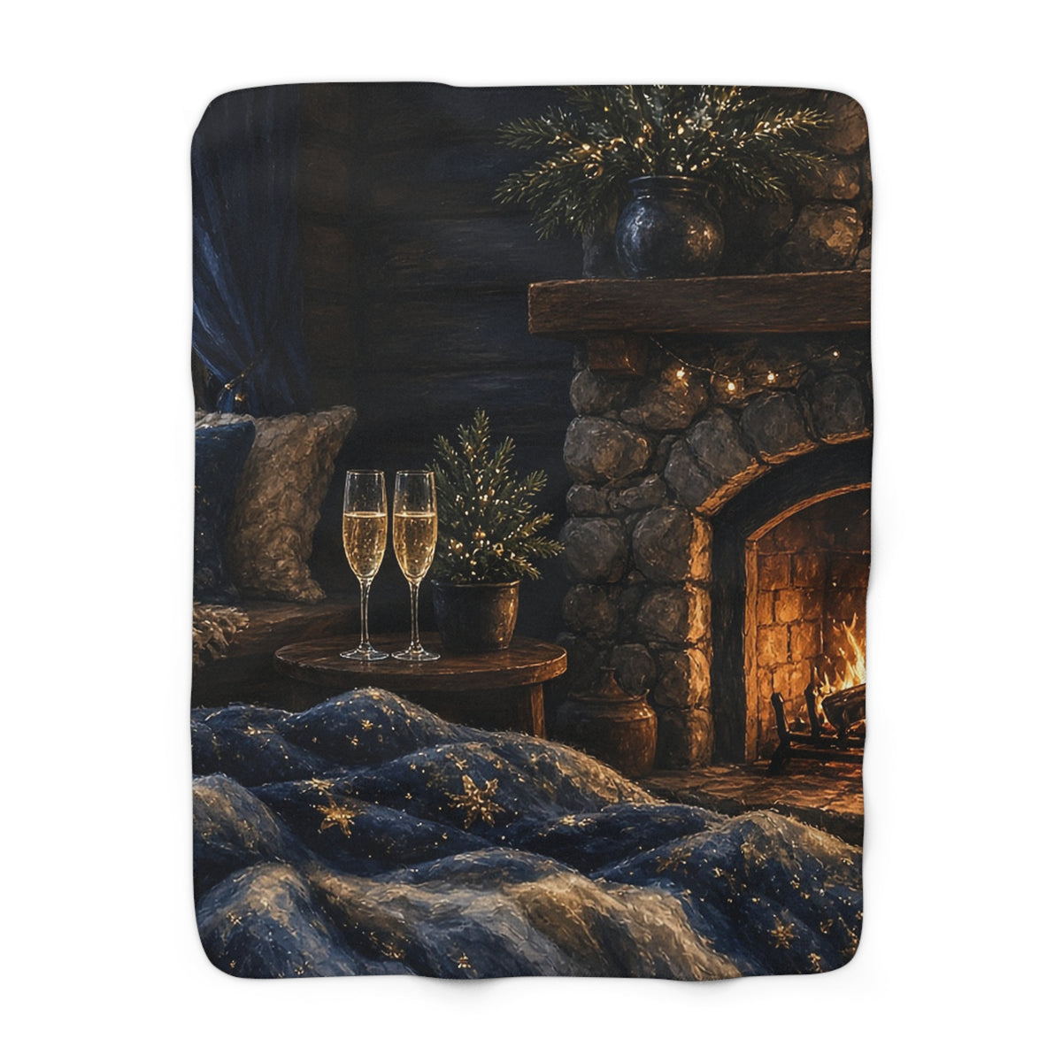 New Year Fireplace Sherpa Throw