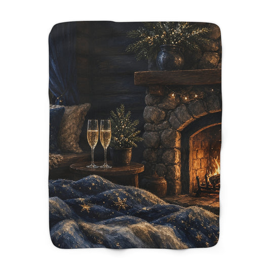 New Year Fireplace Sherpa Throw