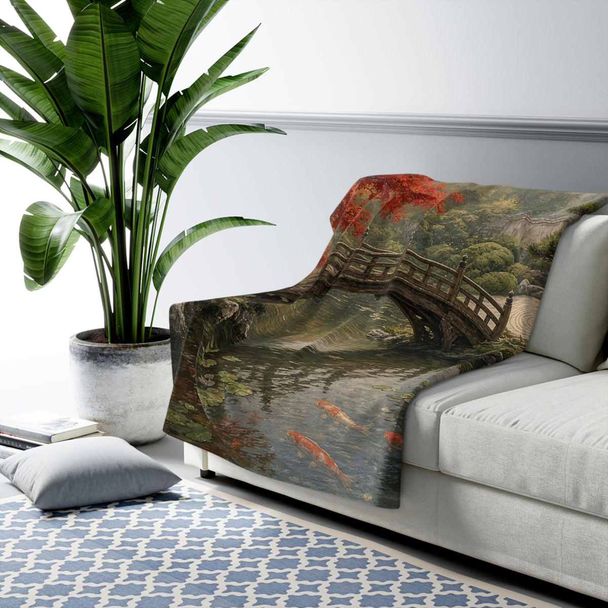 Japanese Garden Bridge Sherpa Throw